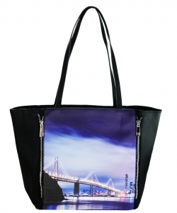 Large Tote Womens Golden Bridge Magazine Purse Handbag A81053 -6 BLACK